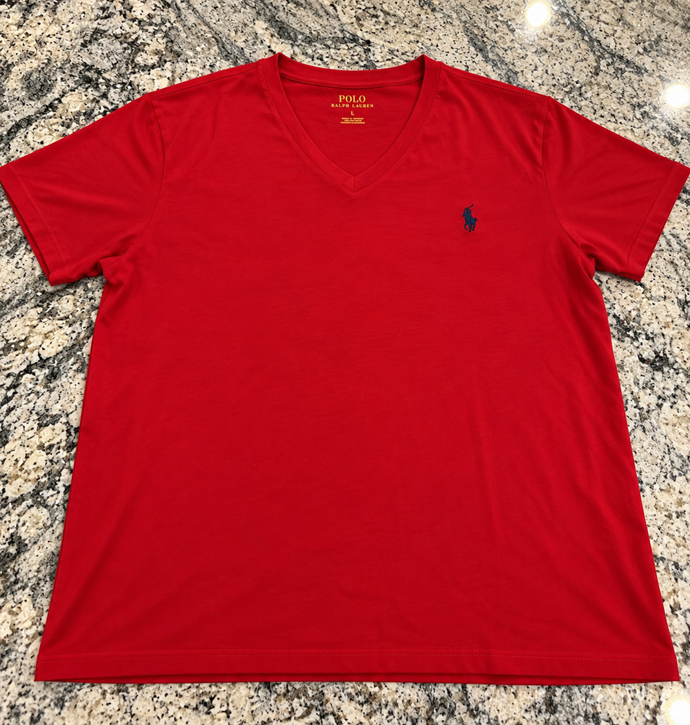 Polo Ralph Lauren Men’s Large Red V-Neck T-Shirt Pony Logo Short Sleeve L